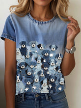 T-shirt denim imprimé chien pour femme